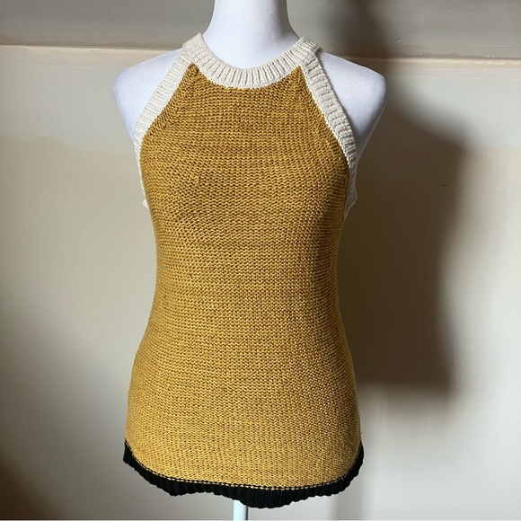 Moth by Anthropologie Yellow Knit High Neck Tank Top size Small - Picture 2 of 6